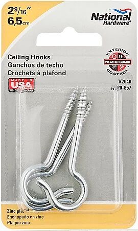 National Hardware Zinc Plated Ceiling Hooks, #8  2-9/16 In