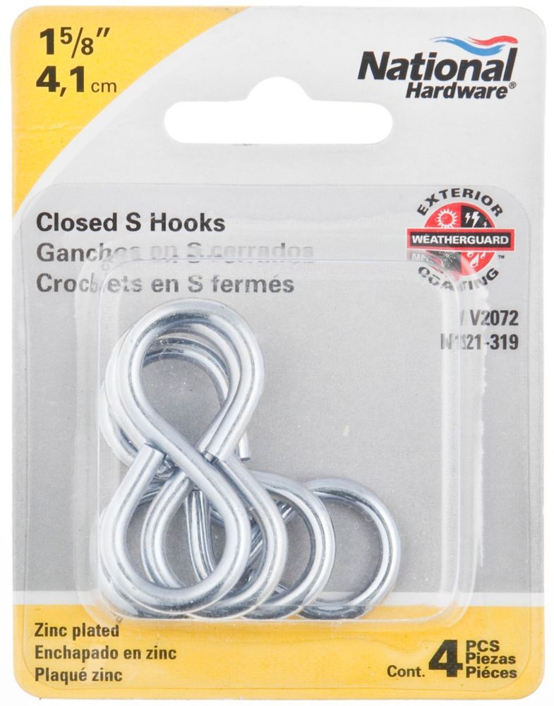 National Hardware Zinc Plated Closed S Hooks, #810 x 1 5/8-In, 4-Pk