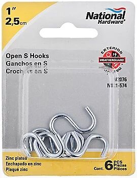 National Hardware Zinc Plated Open S Hook, 1 -In
