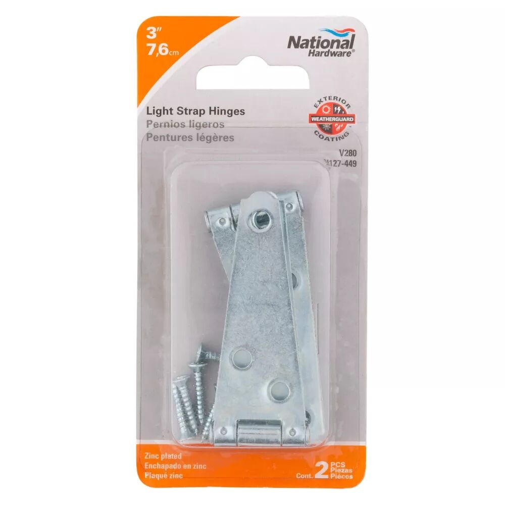 National Hardware Zinc Plated Light Strap Hinge, 3-In