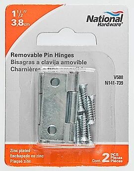 National Hardware Zinc Plated Removable Pin Hinge, 1 1/2-In, 2-Pk