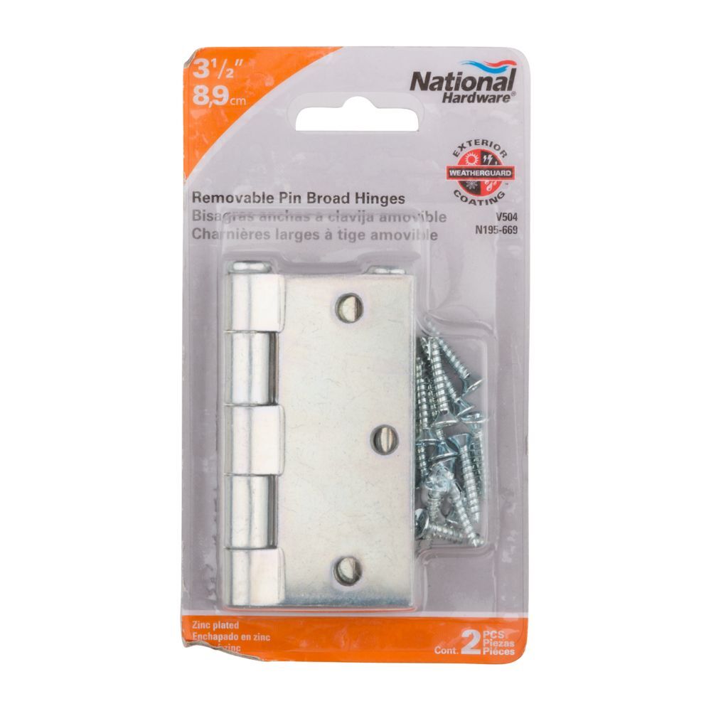 National Hardware Zinc Plated Removable Pin Broad Hinge, 3 1/2-In