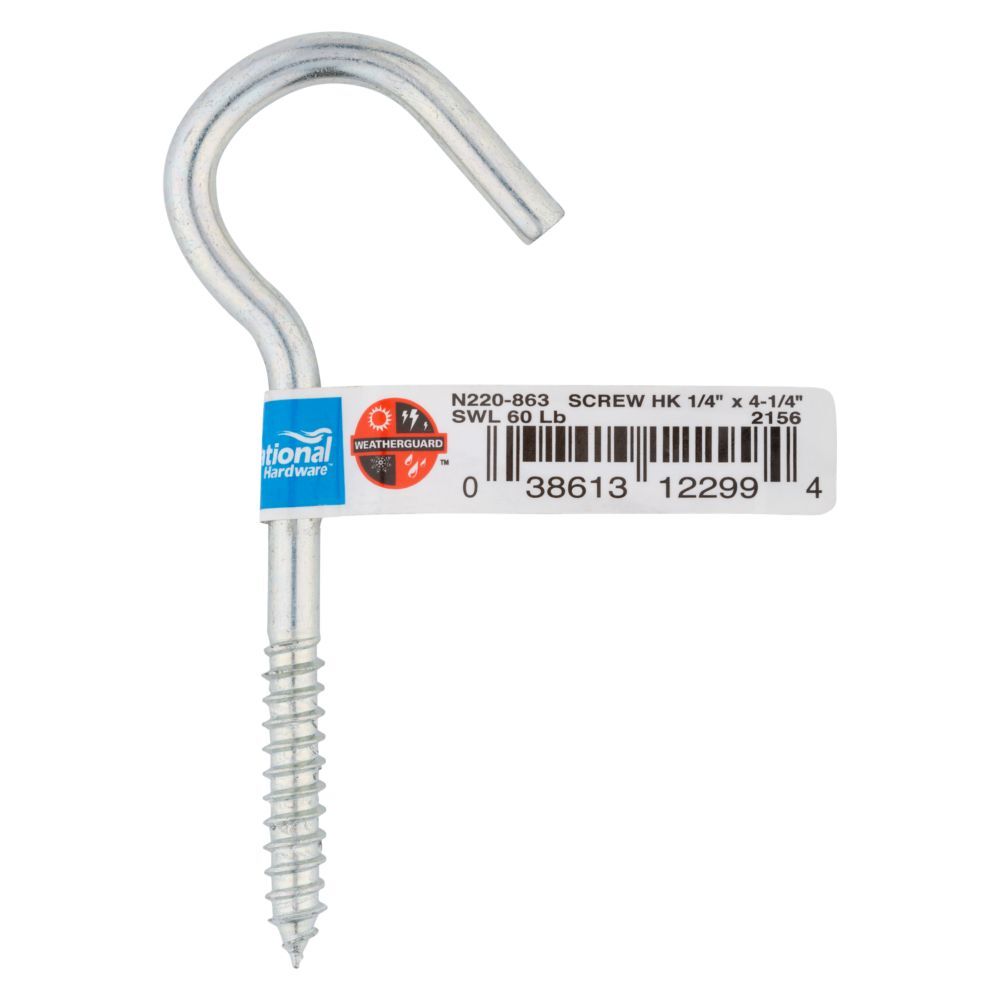 National Hardware Zinc Plated Screw Hook, 1/4-In x 4 1/4-In