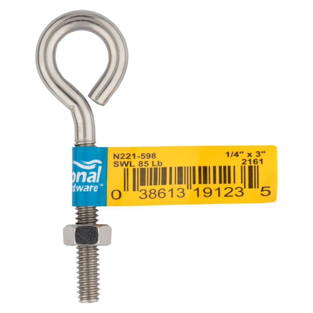 National Hardware Stainless Steel Eye Bolt, 1/4-In x 3-In