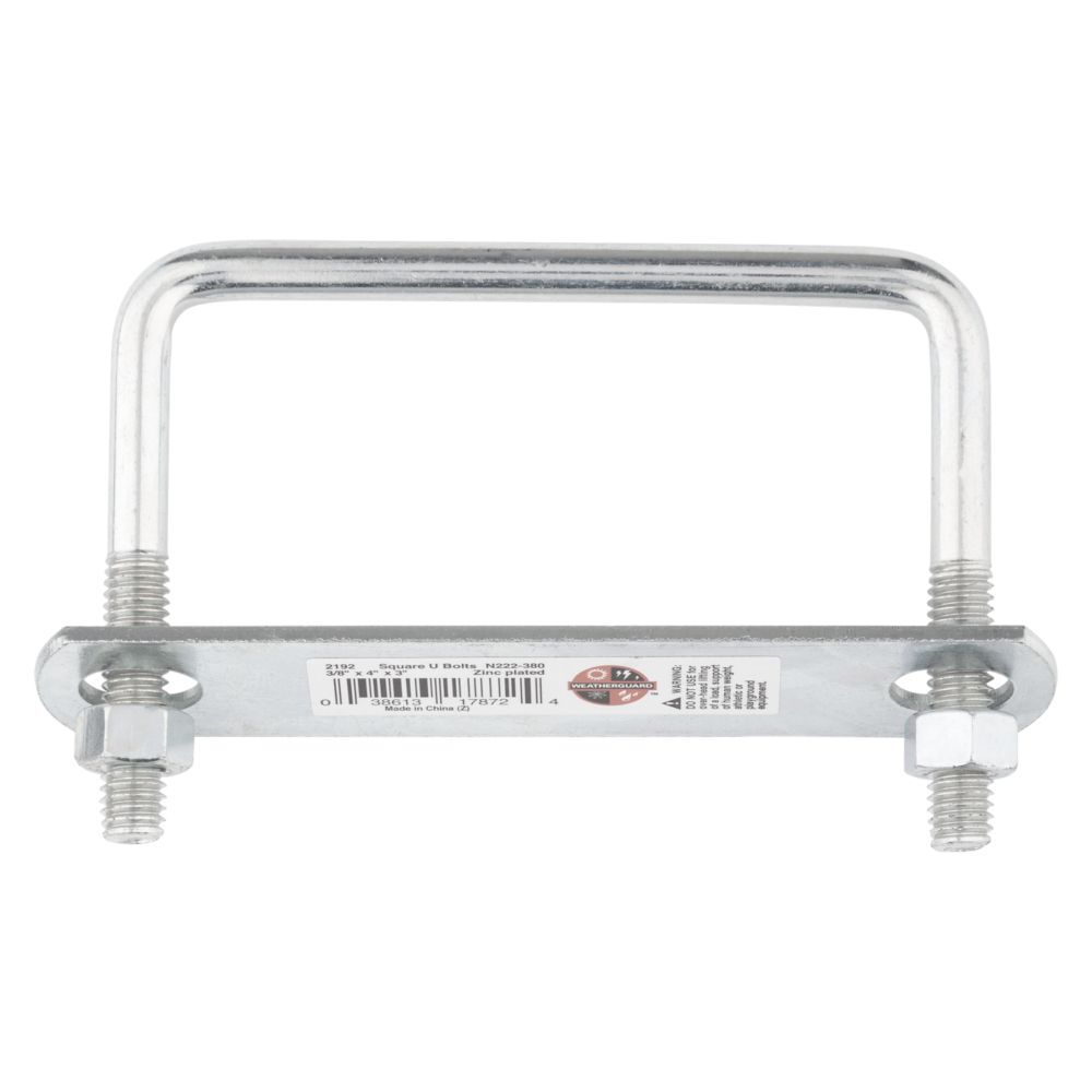 National Hardware Zinc Plated Square U Bolt, #673 - 3/8-In x 4-In x 3-In