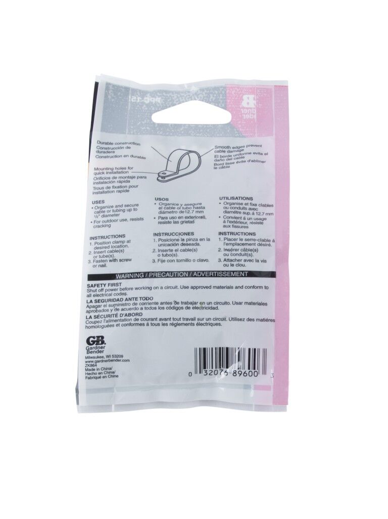 Gardner Bender Smooth Edge UVB Black Plastic Cable Clamp, 1/2-In, 12-Pk