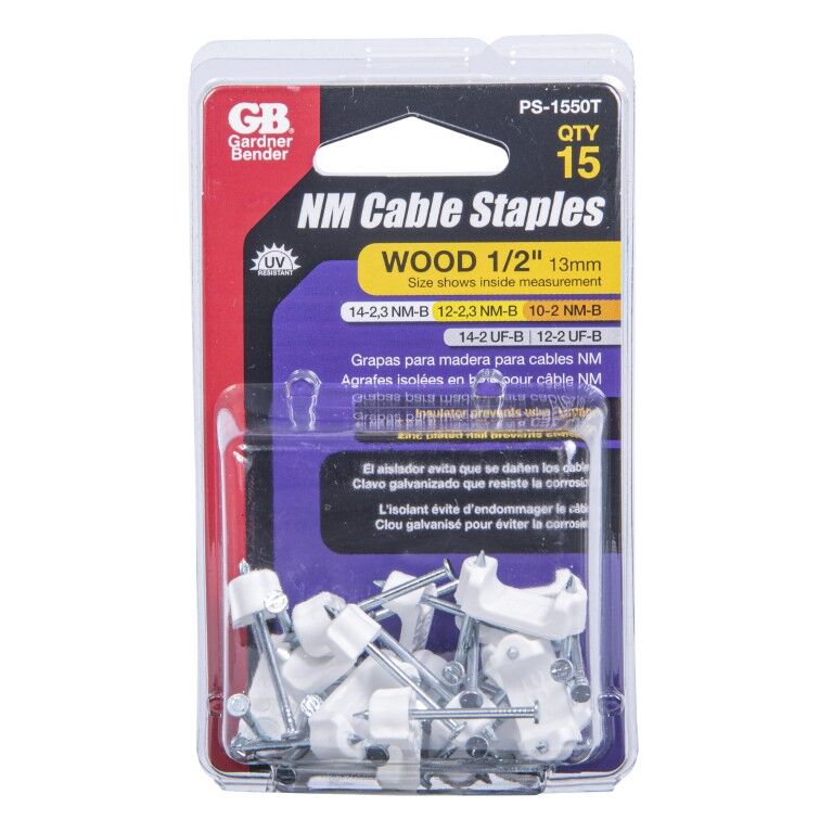 Gardner Bender White Plastic Staples, 1/2-In, 15-Pk