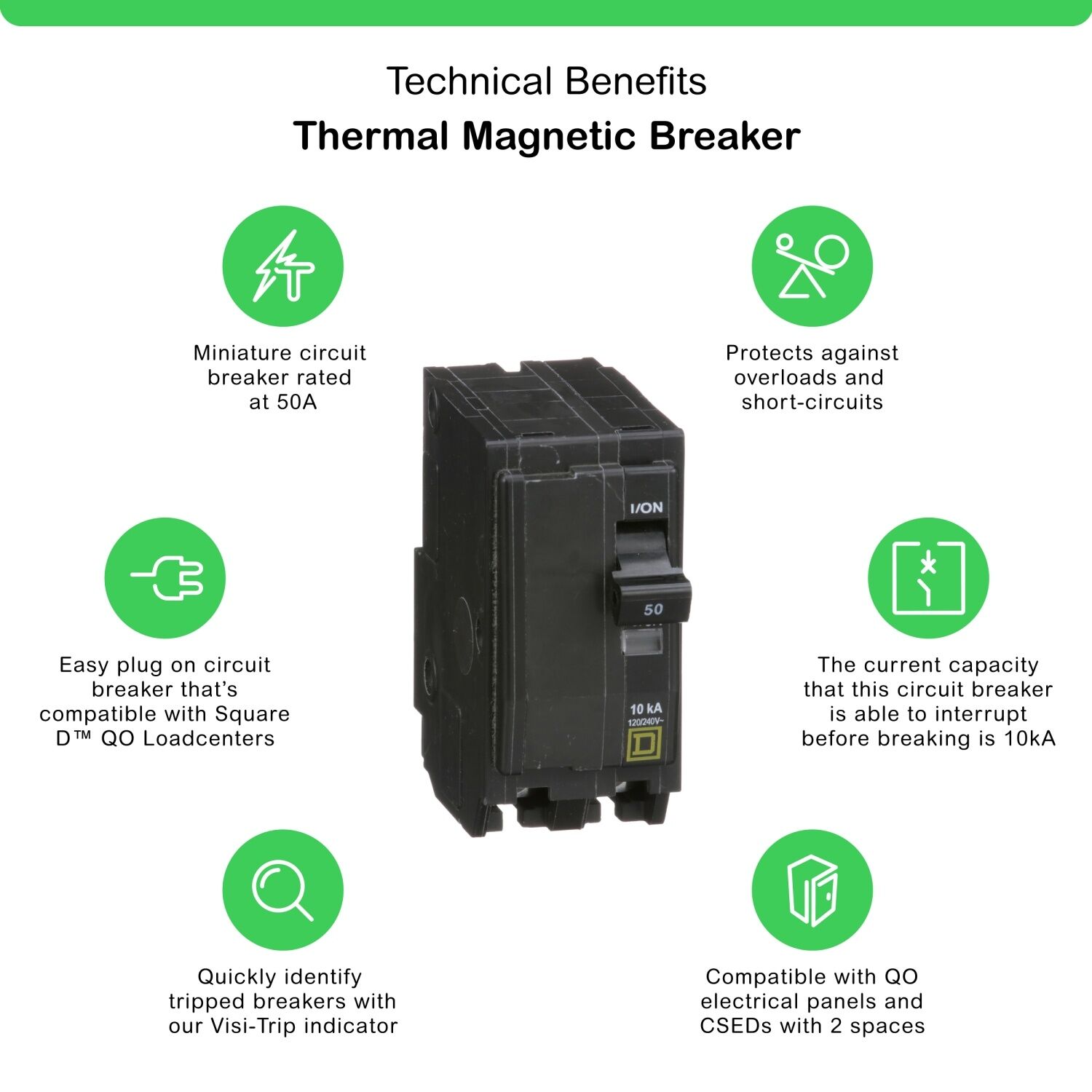 Square D QO 2-Pole Mini Circuit Breaker, 50-A, 120-V/240-V AC