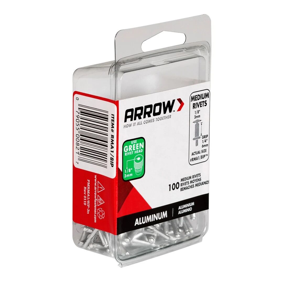 Arrow Medium Aluminum 1/8-In Pop Rivets, 20-Pk