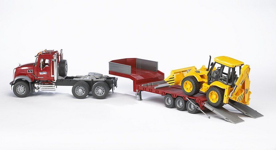 Bruder MACK Granite Low Loader and JCB 4CX Toy Set