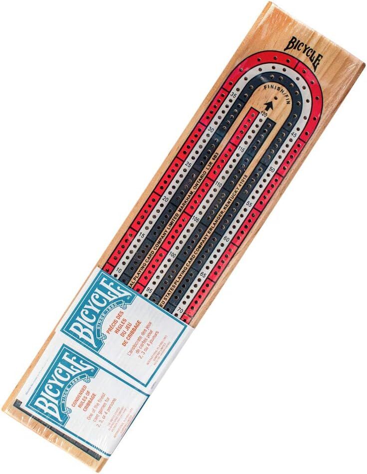 Bicycle 3-Track Color Coded Wooden Cribbage Board Game