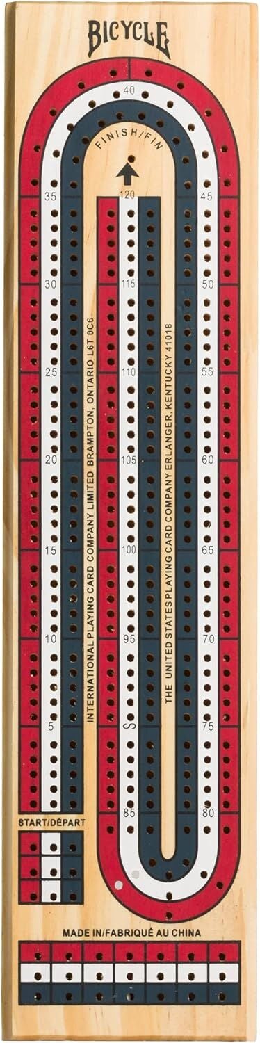 Bicycle 3-Track Color Coded Wooden Cribbage Board Game