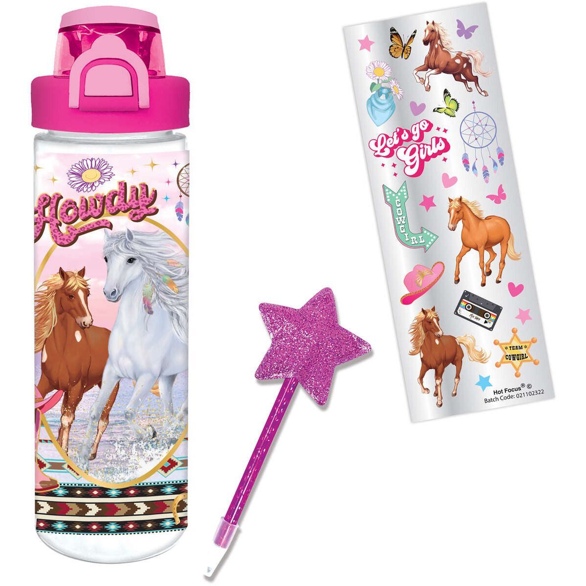 Hot Focus Wild And Free Pop-Open Water Bottle Writing Fun Set, 23-Oz