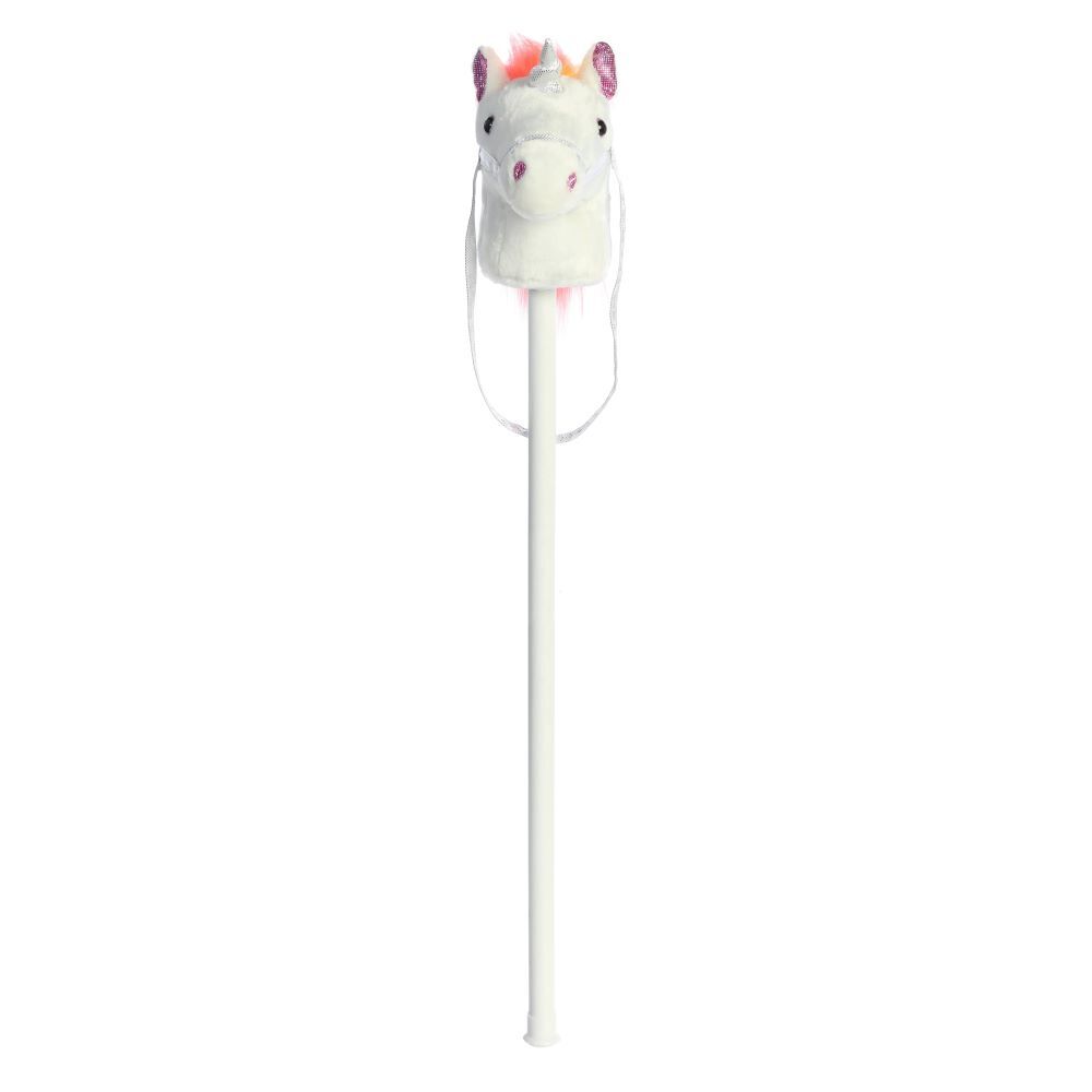 Aurora White Ride-On Giddy Up Stick Unicorn Toy, 37-In