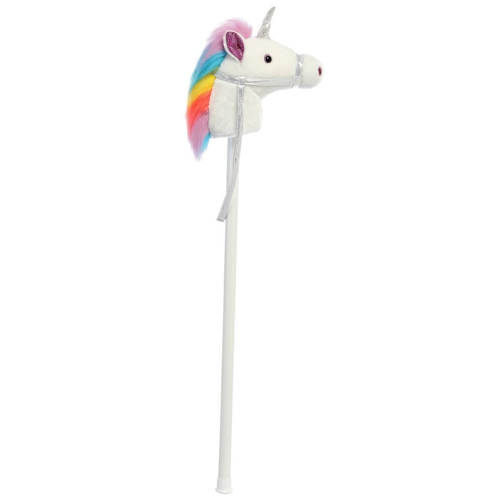 Aurora White Ride-On Giddy Up Stick Unicorn Toy, 37-In