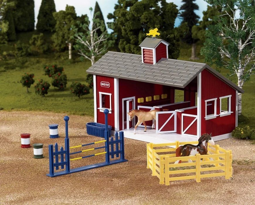 Breyer Stablemates Red Stable Set with Two Horses Toy Set