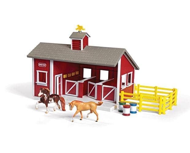Breyer Stablemates Red Stable Set with Two Horses Toy Set