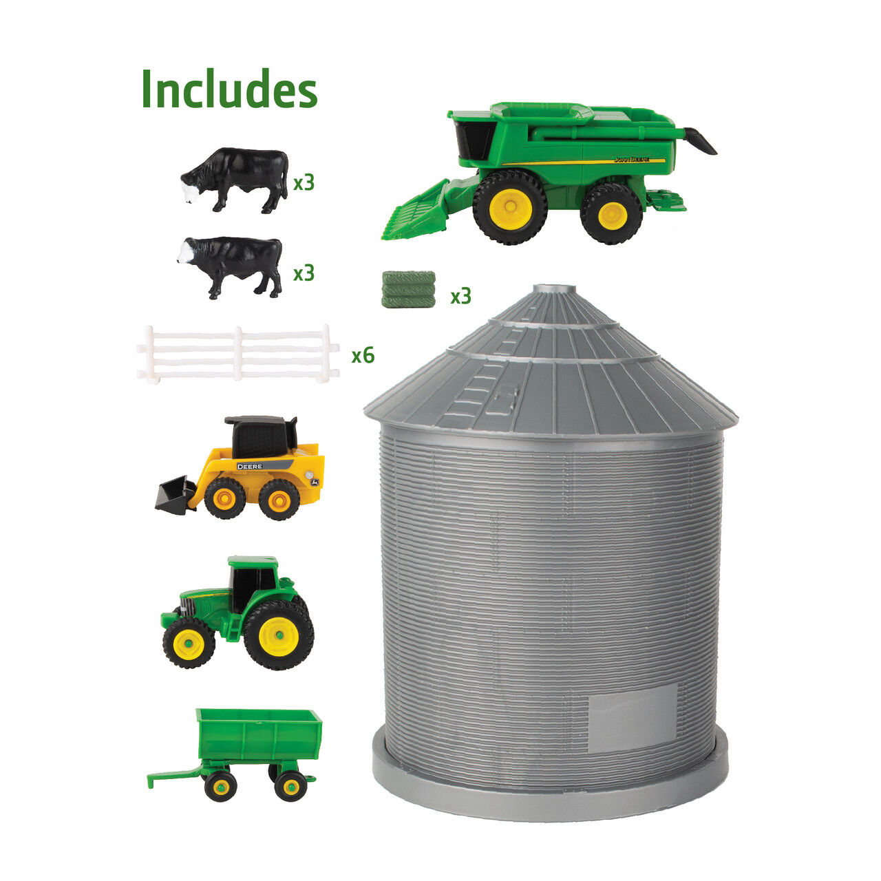 Tomy ERTL John Deere 1:64 Scale Farm Toy Playset With Grain Bin, 20-Pc