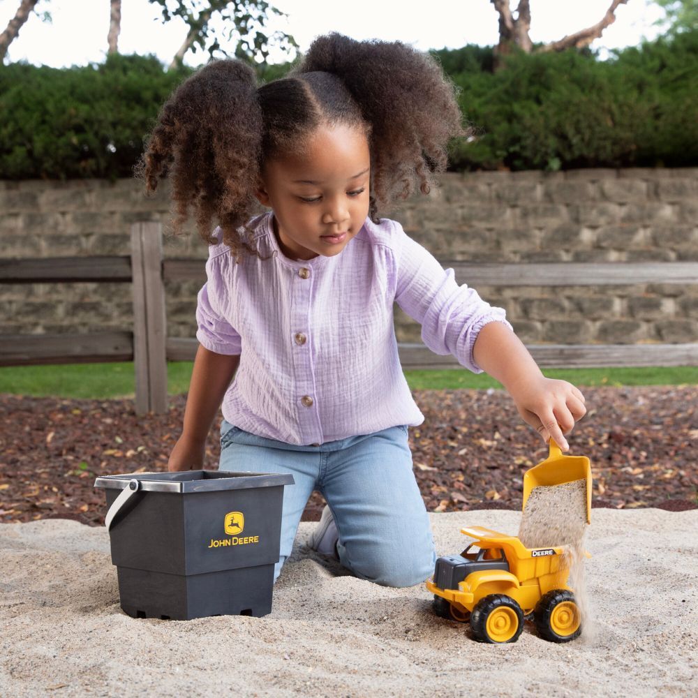 TOMY John Deere Sandbox Toy Set with Dump Truck, Bucket and Shovel