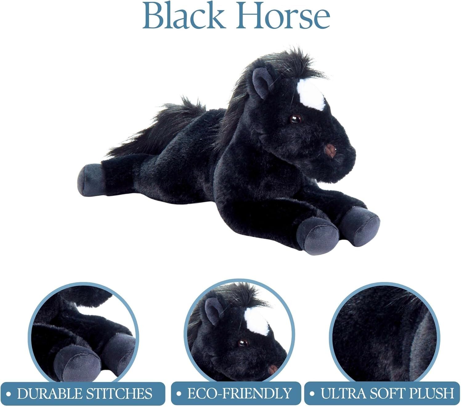 The Petting Zoo Wild Onez Black Horse Stuffed Animal, 16-In