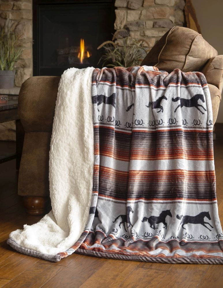 Carstens Inc. Running on the Range Plush Sherpa Throw Blanket, 54-In x 68-In