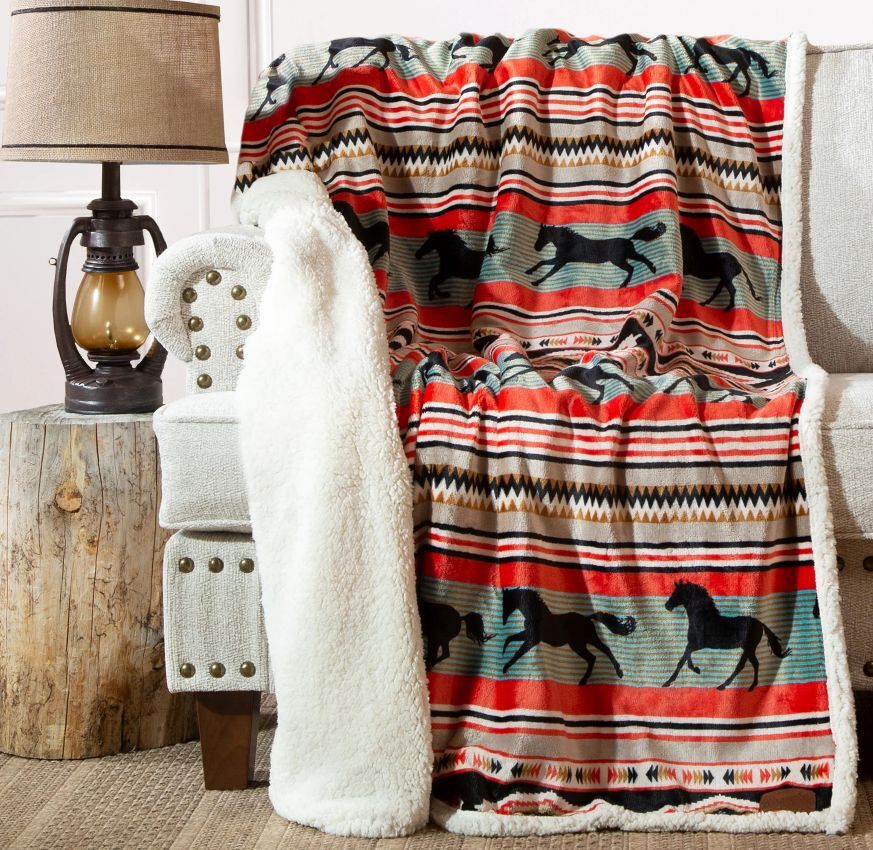 Carstens Wrangler Black Stallion Plush Sherpa Throw