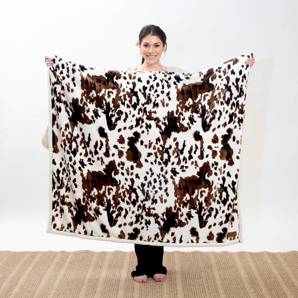 Carstens Wrangler Tri-Color Cowhide Plush Sherpa Throw