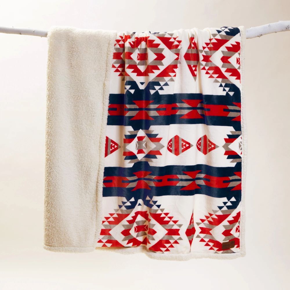 Carstens Wrangler Red, White, and Blue Southwest Plush Sherpa Throw