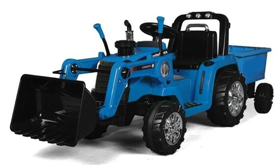 Wonderlanes Blue Battery Powered Ride-On Tractor With Trailer, 12-V