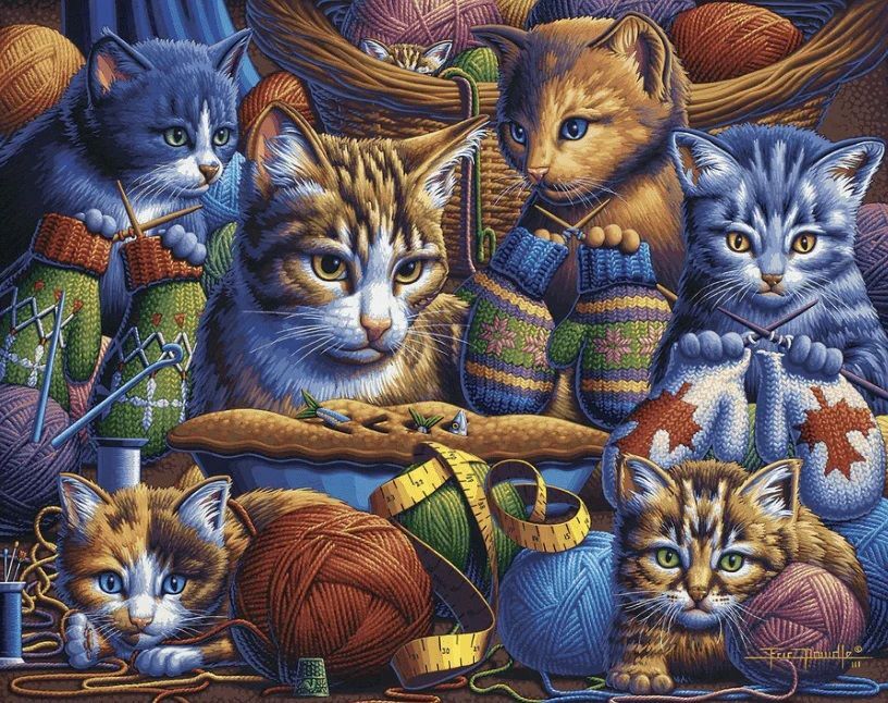 Dowdle Kittens Knittin' Mittens Puzzle, 300-Pc