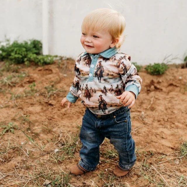 Shea Baby Infant Sunrise Cowboy Long Sleeve Polo Onesie