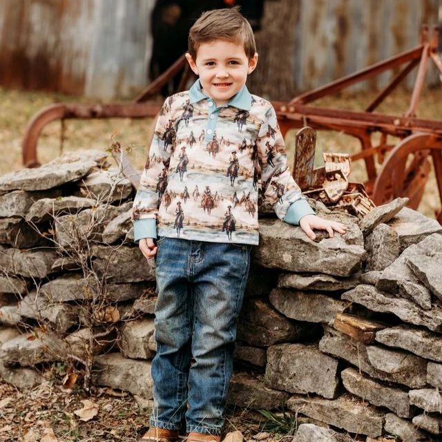 Shea Baby Kids' Sunrise Cowboy Long Sleeve Polo