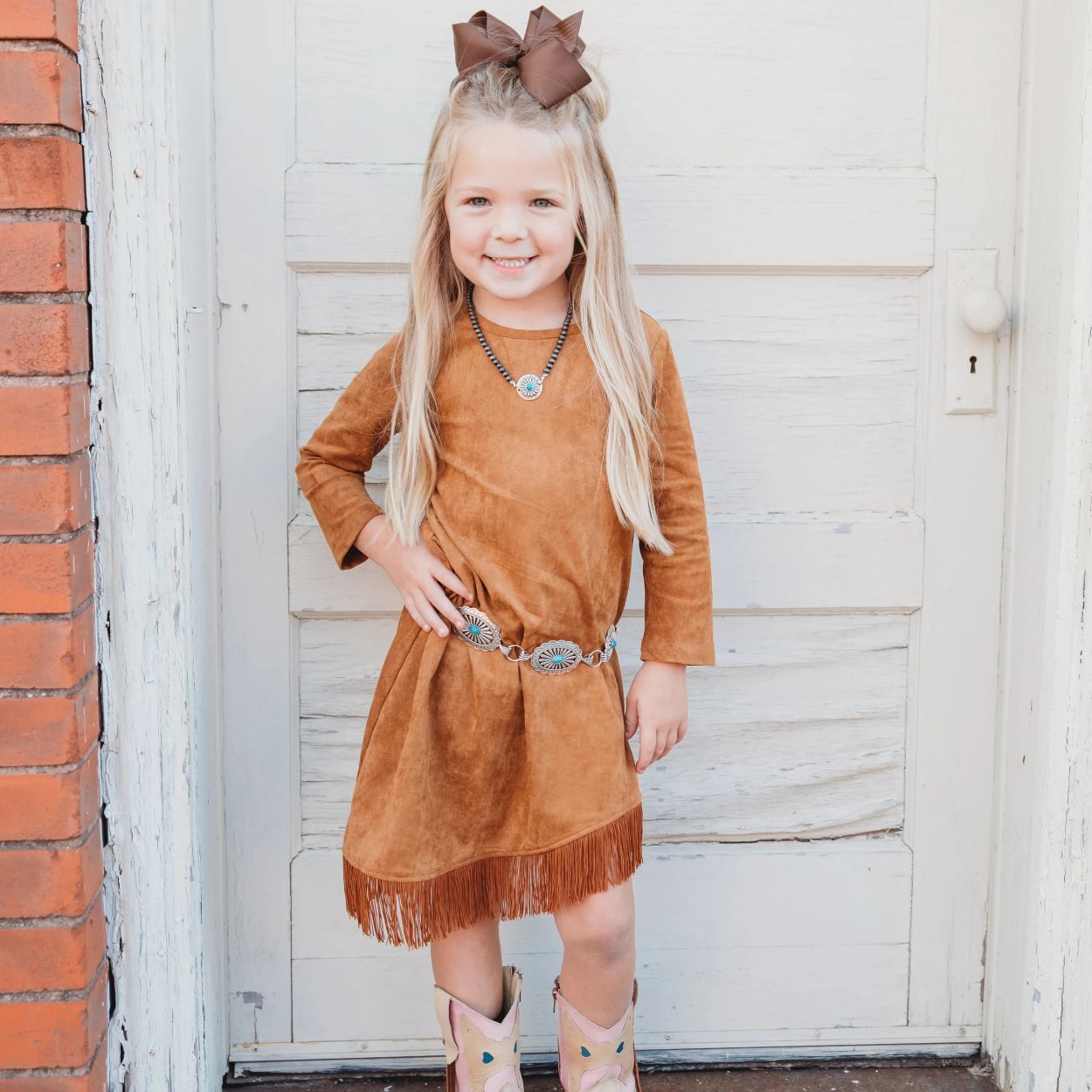 Shea Baby Kids' Long Sleeve Suede Dress