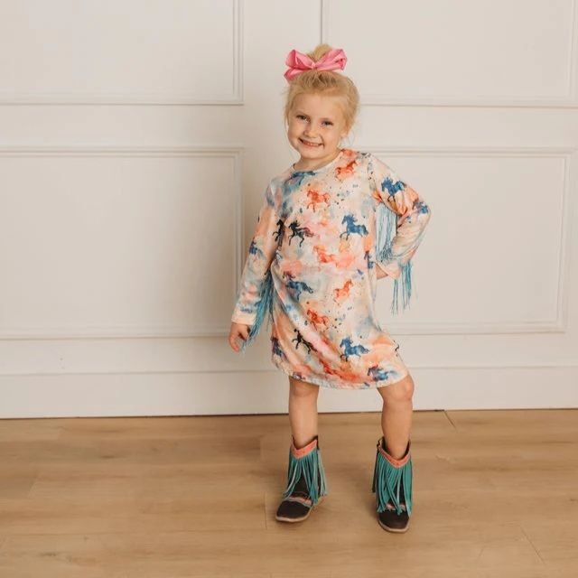 Shea Baby Kids' Watercolor Horse Fringe Dress