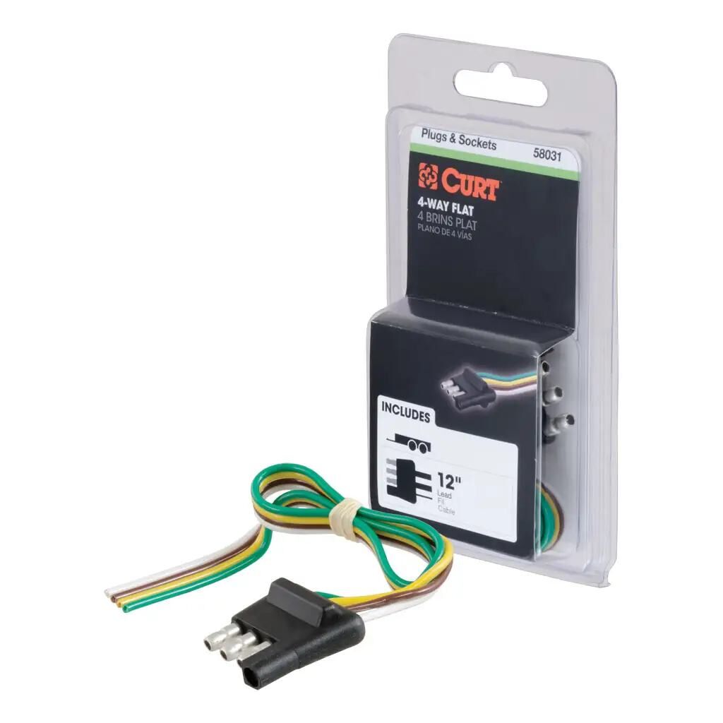 Curt 4-Way Flat Connector Plug with 12 in. Wires, Trailer Side