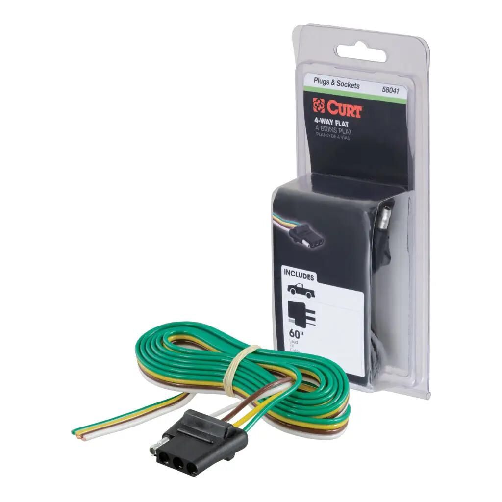 Curt 4-Way Flat Connector Socket with 60 in. Wires, Vehicle Side