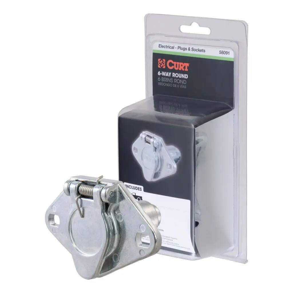 Curt 6-Way Round Connector Socket, Vehicle Side