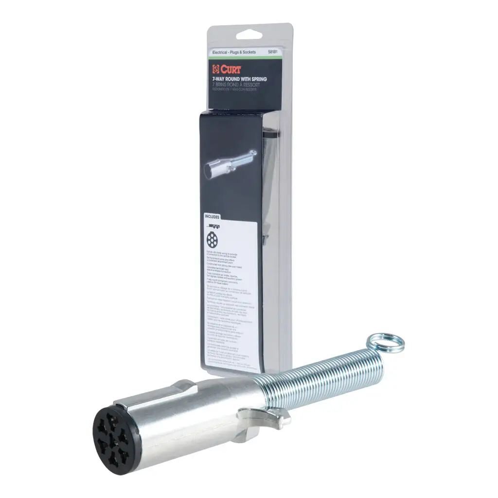 Curt 7-Way Round Connector Plug with Spring, Trailer Side