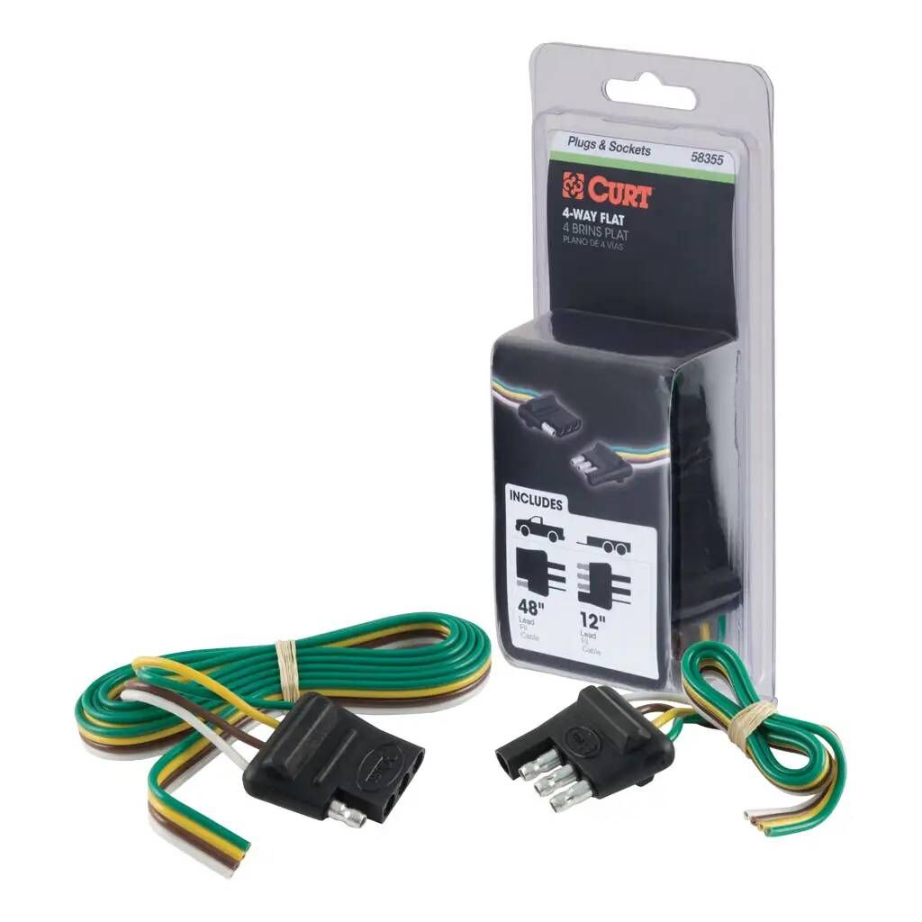 Curt 4-Way Flat Connector Plug & Socket with 12 in. & 48 in. Wires