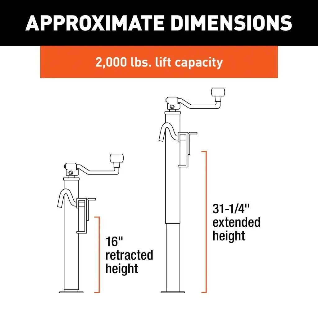 Curt Bracket-Mount Swivel Jack with Top Handle, 2000-Lb, 15-In Travel