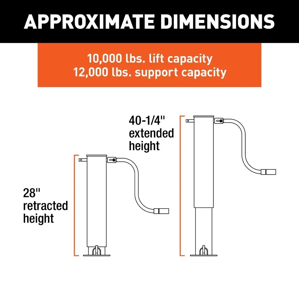 Curt Direct-Weld Square Jack with Side Handle, 12,000-Lb, 12-1/2-In