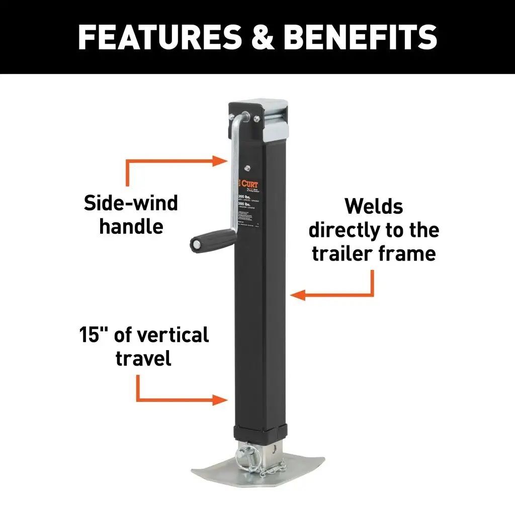 Curt Direct-Weld Square Jack with Side Handle, 8000-Lb, 15-In Travel