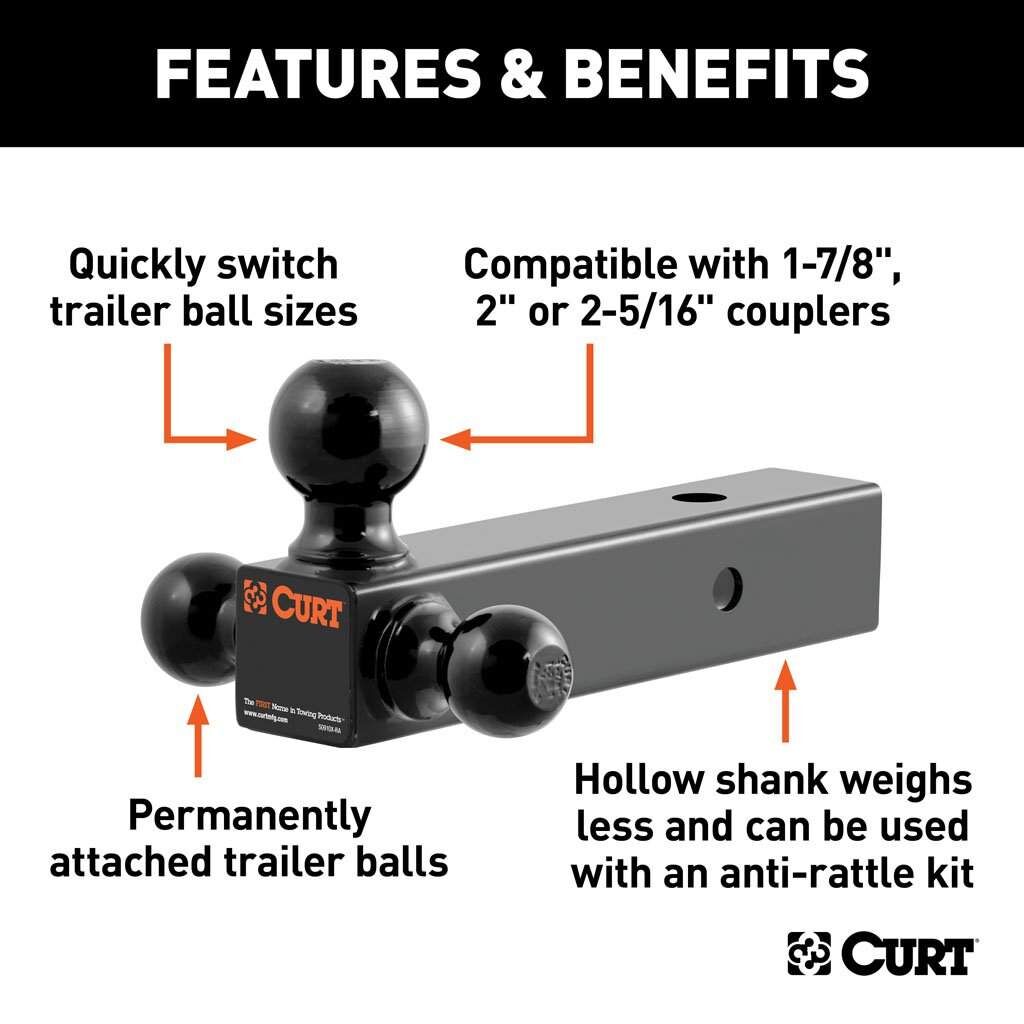 Curt Black Multi-Ball Mount Hollow Shank, 2 1/2-In