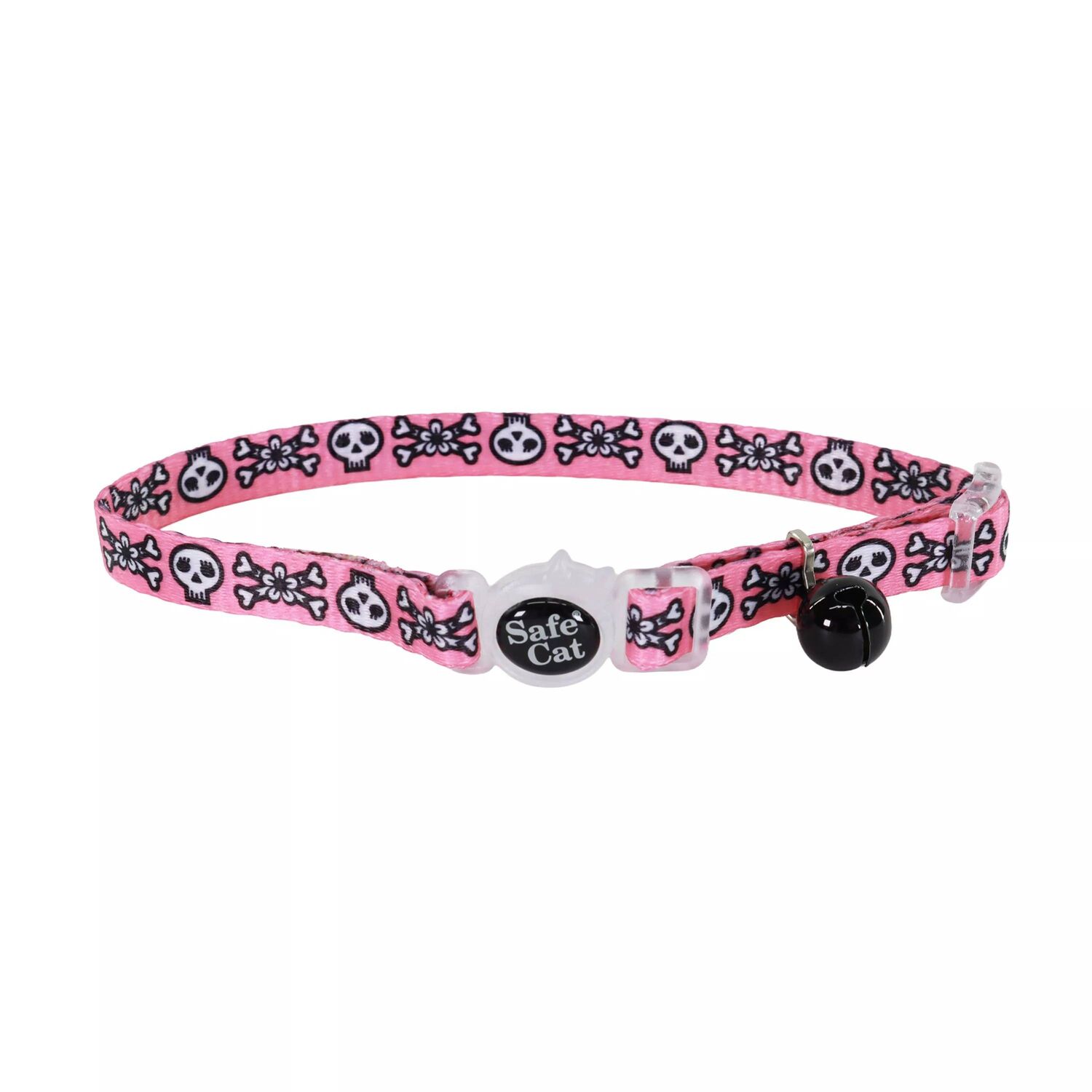 Safe Cat Fashion Adjustable Breakaway Collar, Skulls Pink, 3/8 in. x 8 - 12 in.