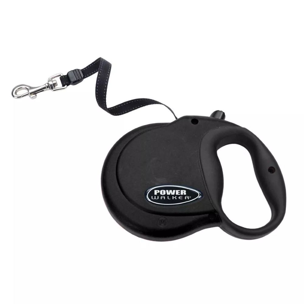 Power Walker Black Medium Retractable Dog Leash, 16-Ft