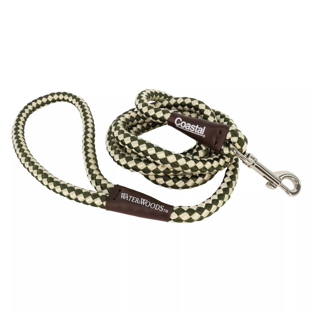 Coastal Pet Water & Woods Green & White Braided Rope Snap Dog Leash, 6-Ft