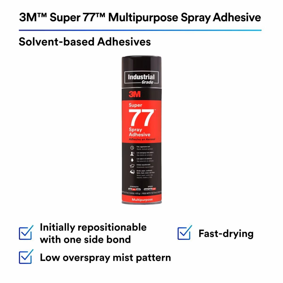3M Super 77 Multipurpose Spray Adhesive Aerosol, 1.04-Oz