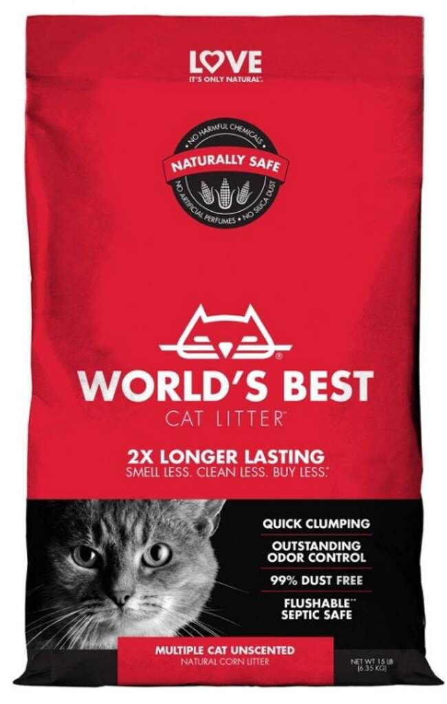 World's Best Multiple Cat Unscented Cat Litter, 15-Lb