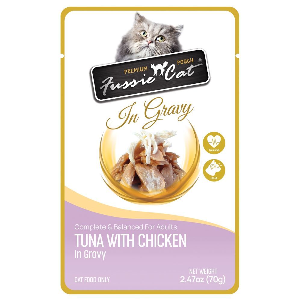 Fussie Cat Pouch Tuna with Chicken in Gravy Cat Food, 2.47-Oz
