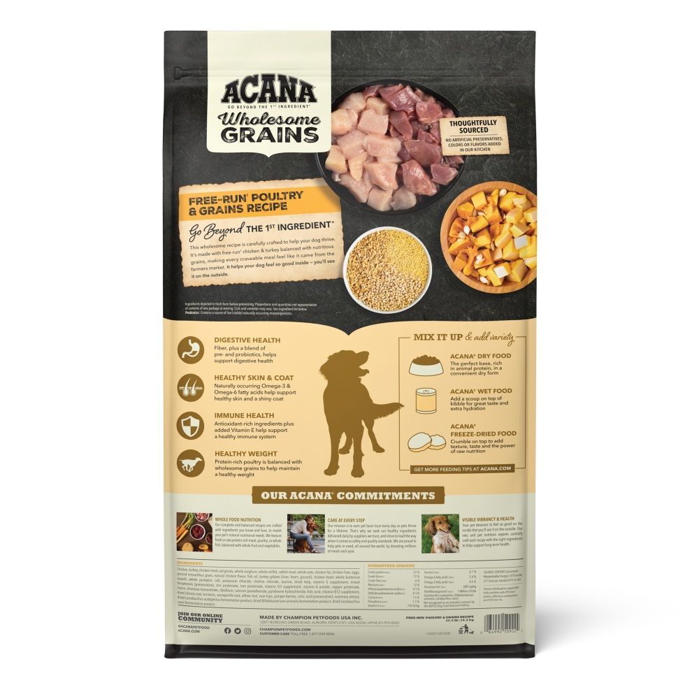Acana Wholesome Grains, Free-Run Poultry & Grains Recipe Dog Food, 4-Lb